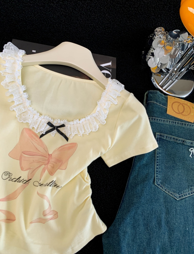 Summer slim tops printing Western style T-shirt for women