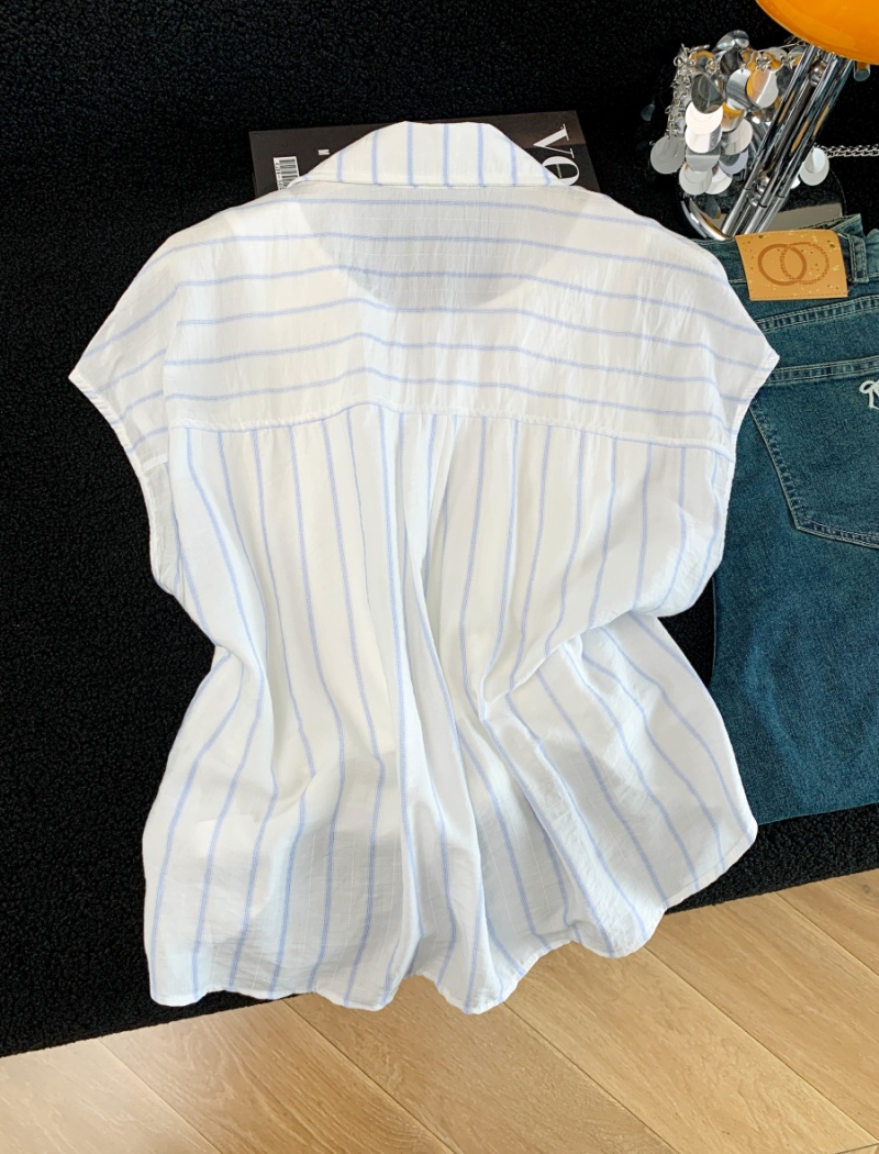 Loose Pseudo-two shirt stripe summer tops for women