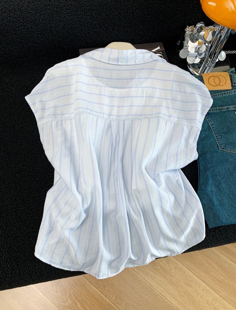 Loose Pseudo-two shirt stripe summer tops for women