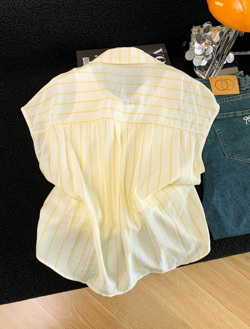 Loose Pseudo-two shirt stripe summer tops for women
