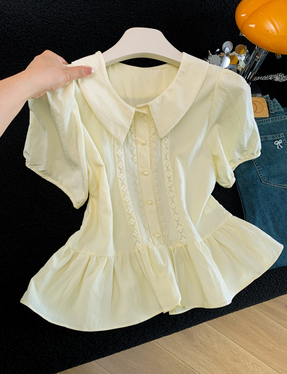 Short sleeve lace shirt fashion tops for women