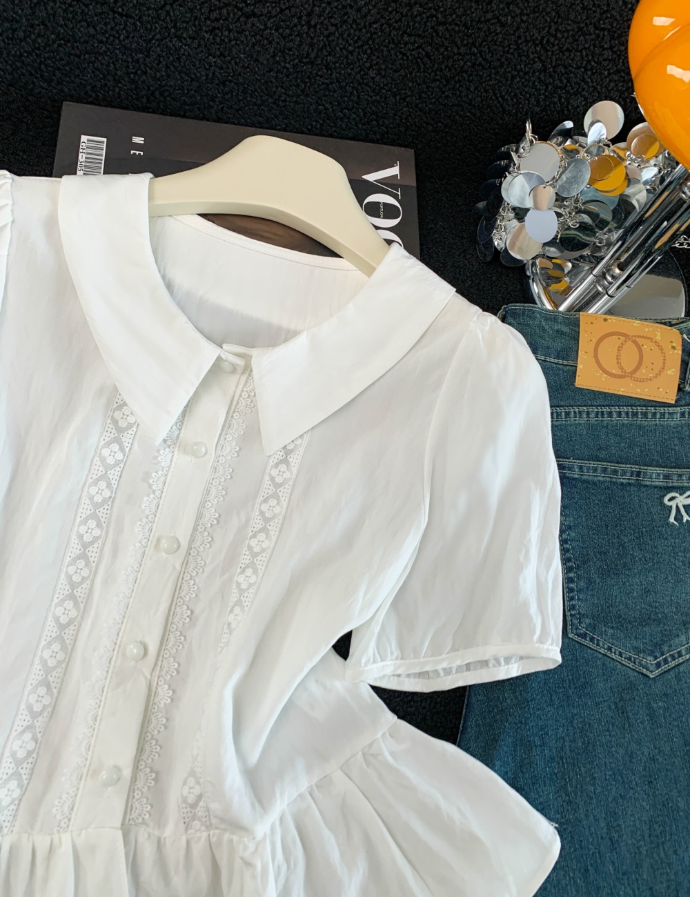 Short sleeve lace shirt fashion tops for women