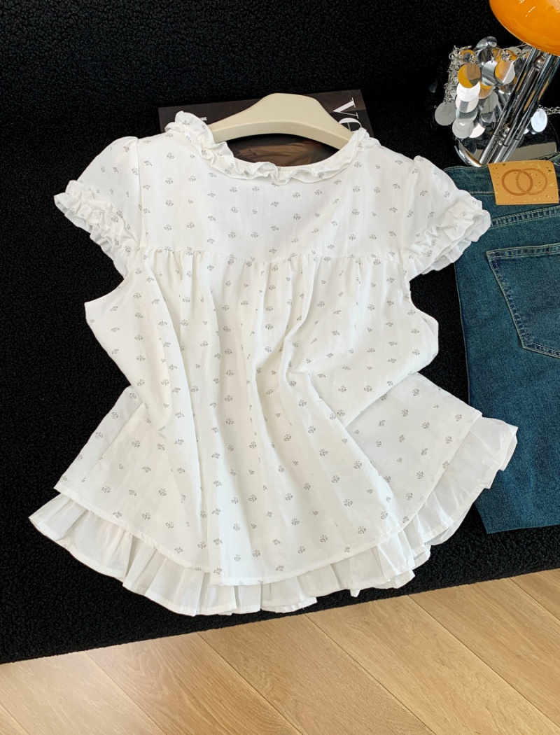 Pseudo-two splice shirt printing tops for women