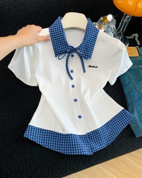 College style Pseudo-two T-shirt slim tops for women