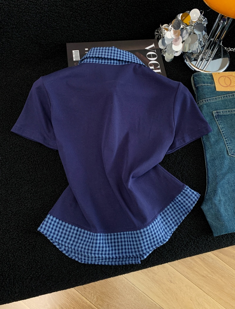 College style Pseudo-two T-shirt slim tops for women