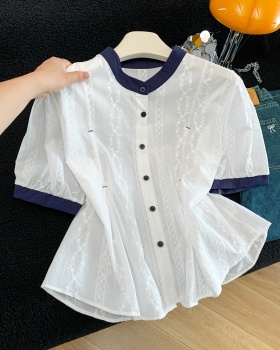 Jacquard short sleeve tops fashion all-match shirt for women