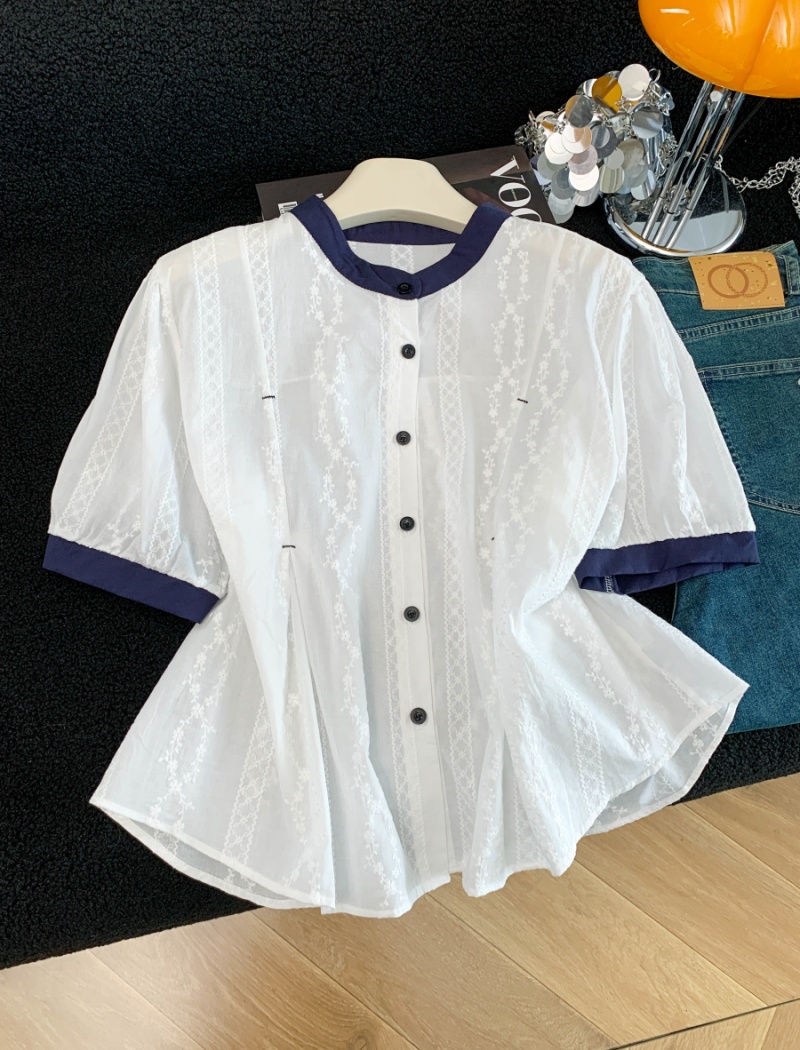 Jacquard short sleeve tops fashion all-match shirt for women