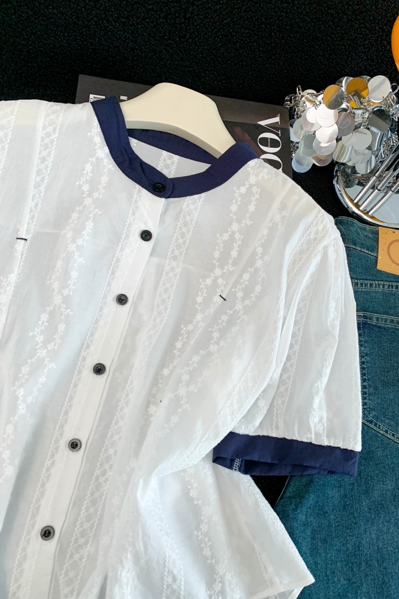 Jacquard short sleeve tops fashion all-match shirt for women