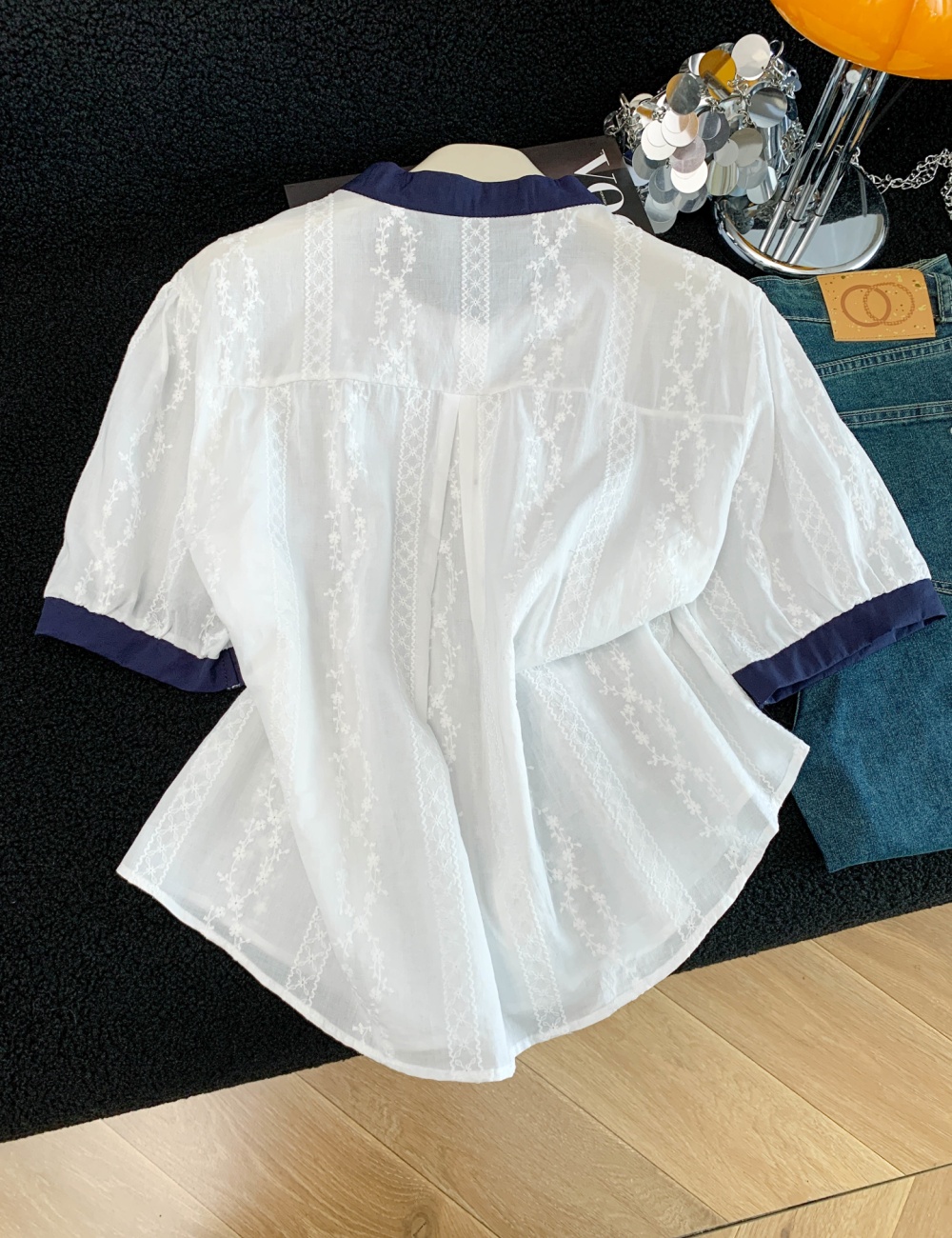 Jacquard short sleeve tops fashion all-match shirt for women