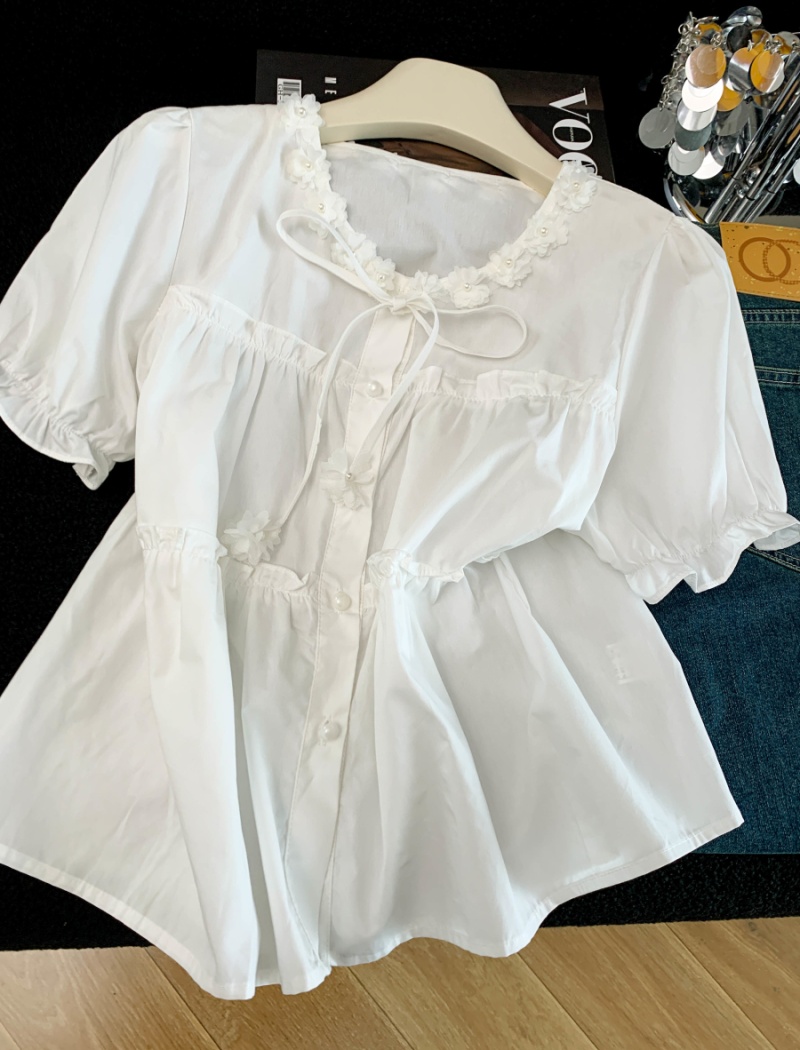 Pure cotton shirt short sleeve tops for women