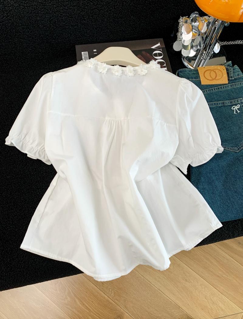 Pure cotton shirt short sleeve tops for women