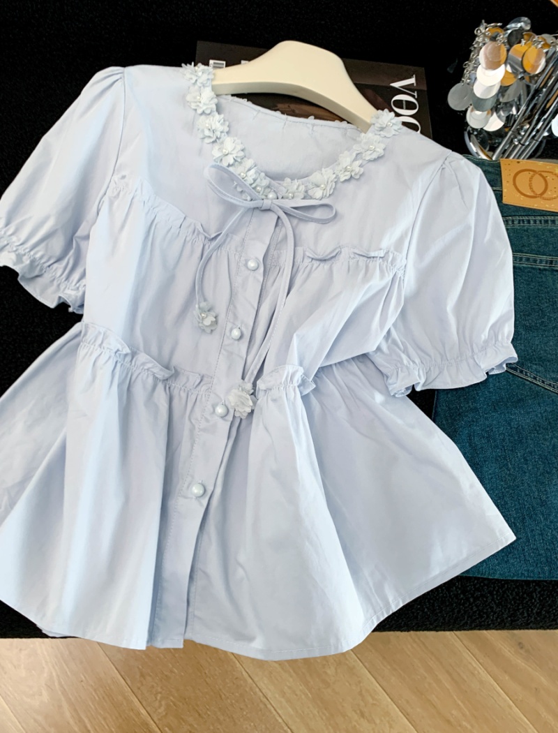 Pure cotton shirt short sleeve tops for women