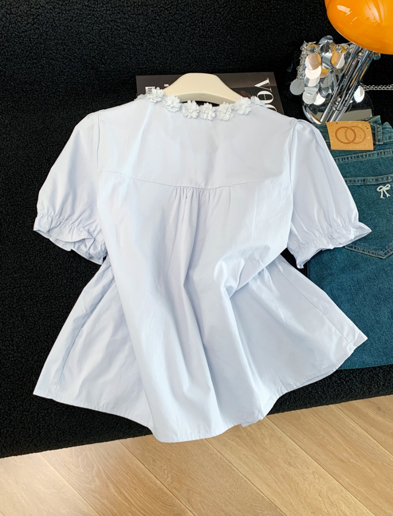 Pure cotton shirt short sleeve tops for women