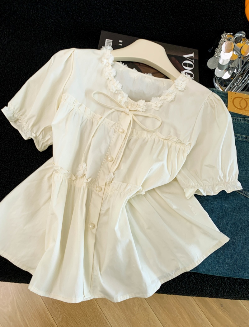 Pure cotton shirt short sleeve tops for women