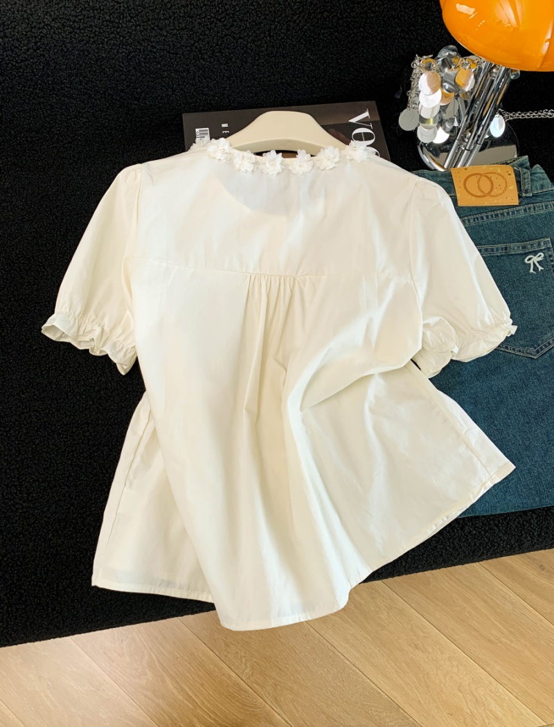 Pure cotton shirt short sleeve tops for women