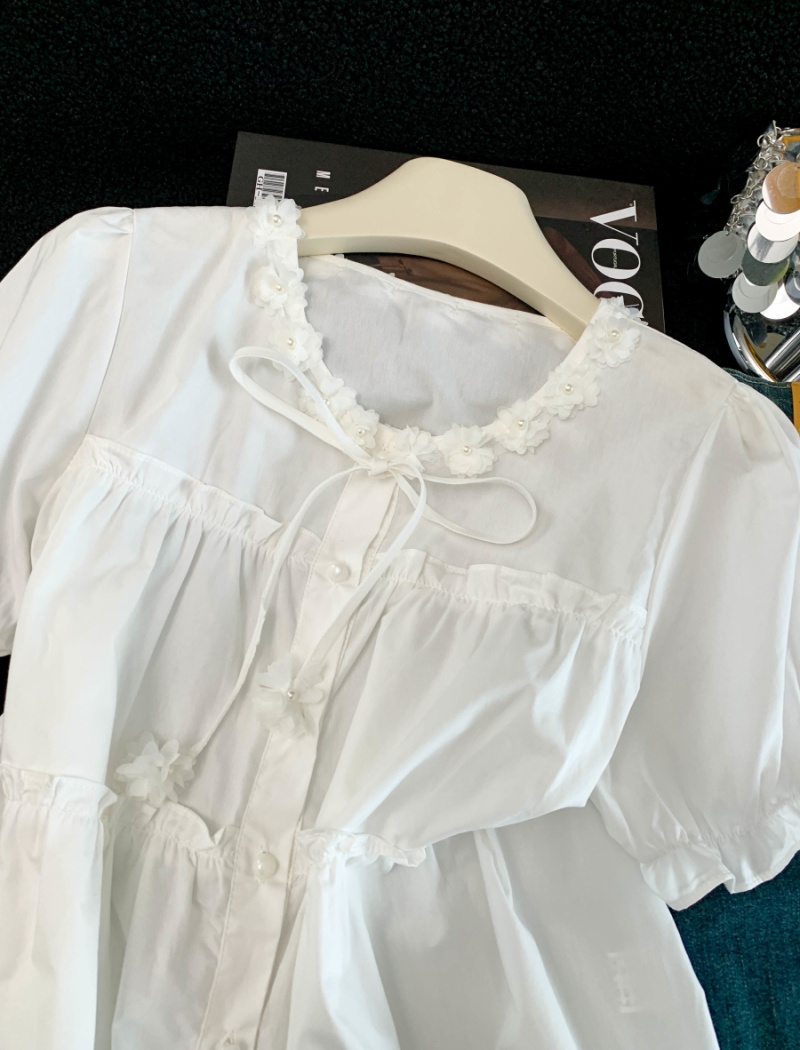 Pure cotton shirt short sleeve tops for women