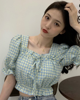 Summer square collar plaid shirt temperament short tops