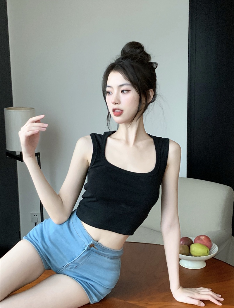 Short pure sling tops square collar basis vest