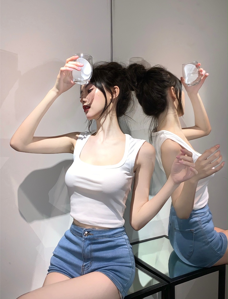 Short pure sling tops square collar basis vest