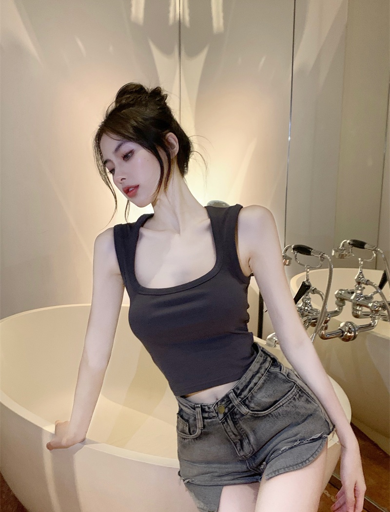 Short pure sling tops square collar basis vest