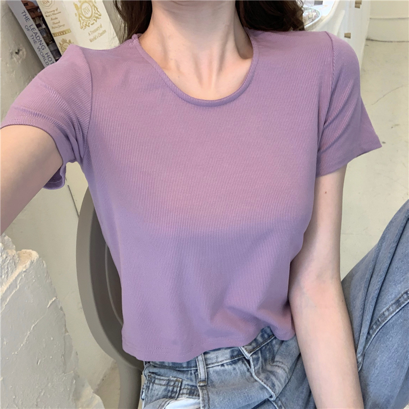 High waist slim T-shirt short sleeve tops for women