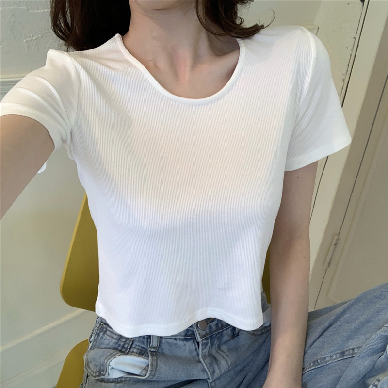 High waist slim T-shirt short sleeve tops for women