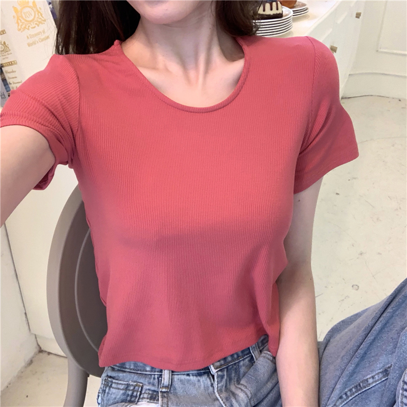 High waist slim T-shirt short sleeve tops for women
