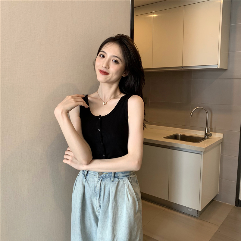 U-neck pure Korean style short breasted summer vest