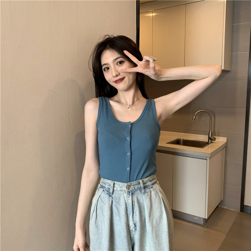 U-neck pure Korean style short breasted summer vest
