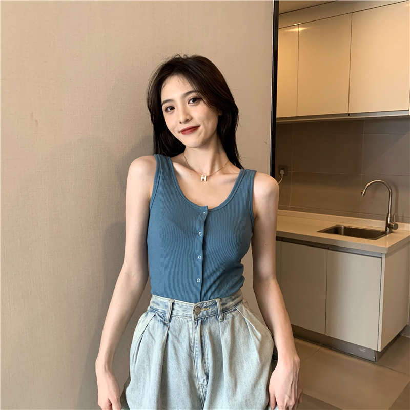 U-neck pure Korean style short breasted summer vest