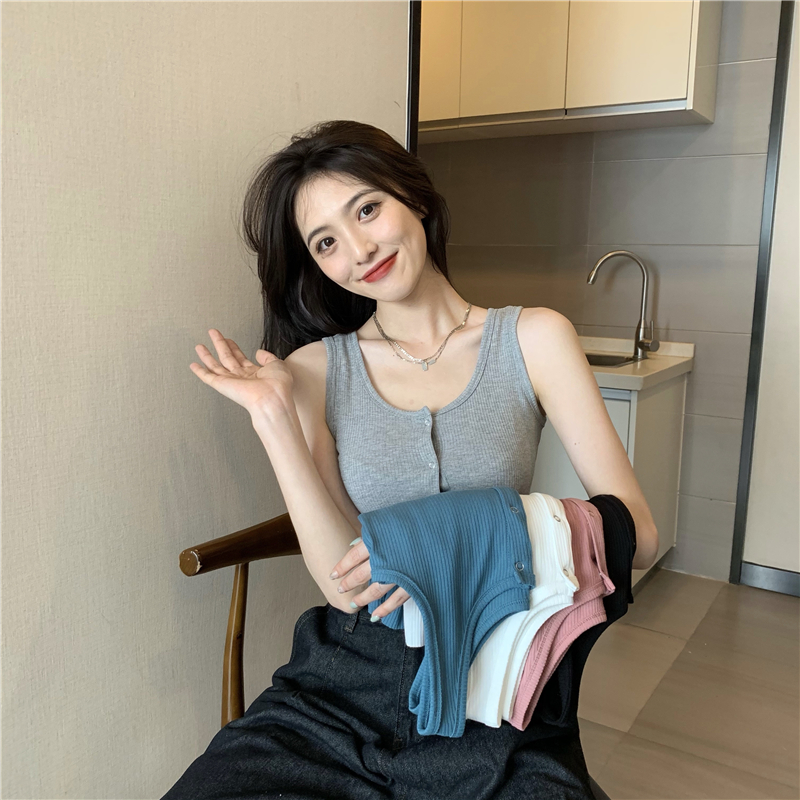 U-neck pure Korean style short breasted summer vest