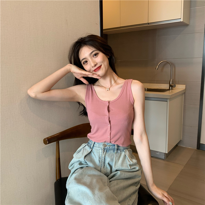 U-neck pure Korean style short breasted summer vest