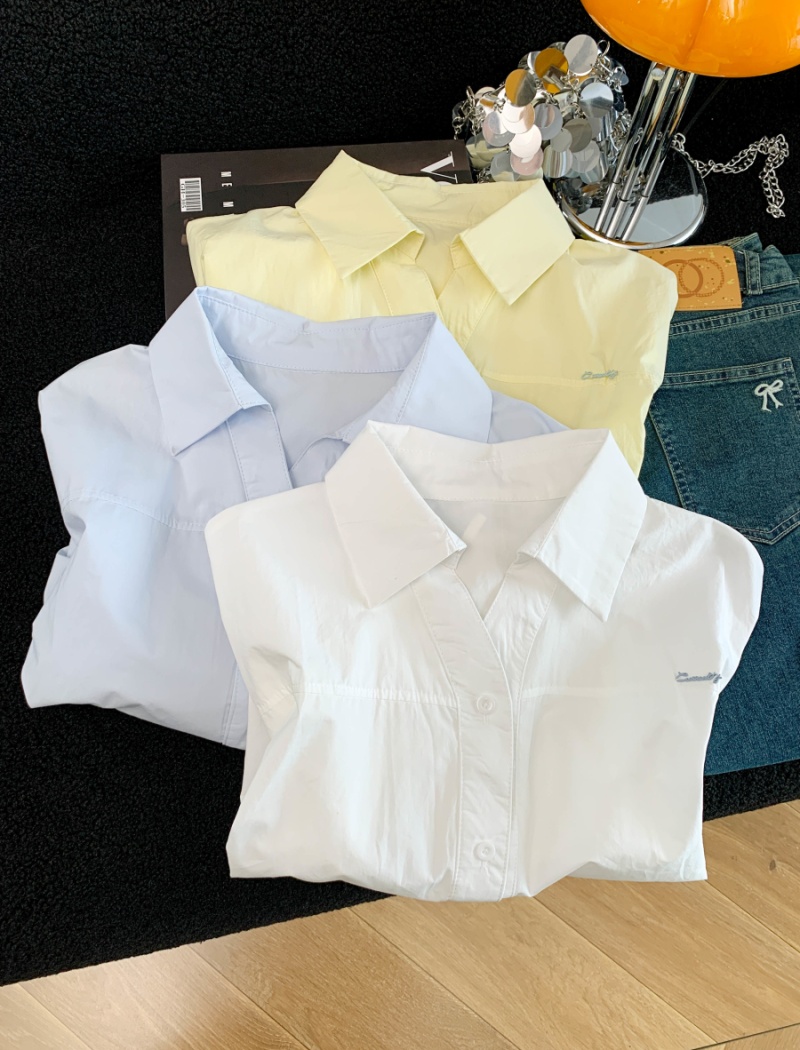 Summer loose tops drawstring white shirt