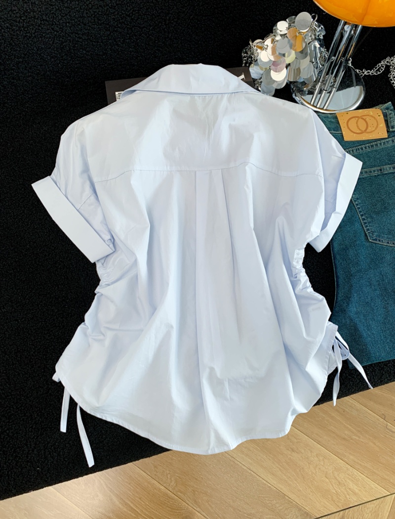 Summer loose tops drawstring white shirt