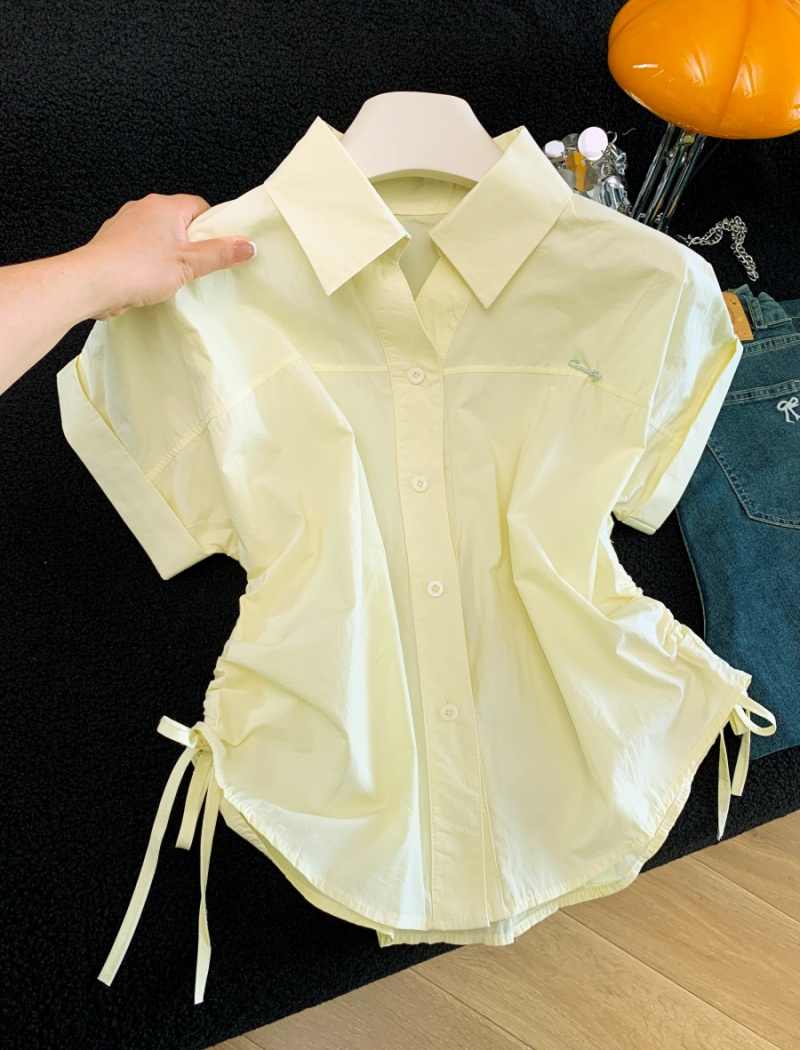 Summer loose tops drawstring white shirt