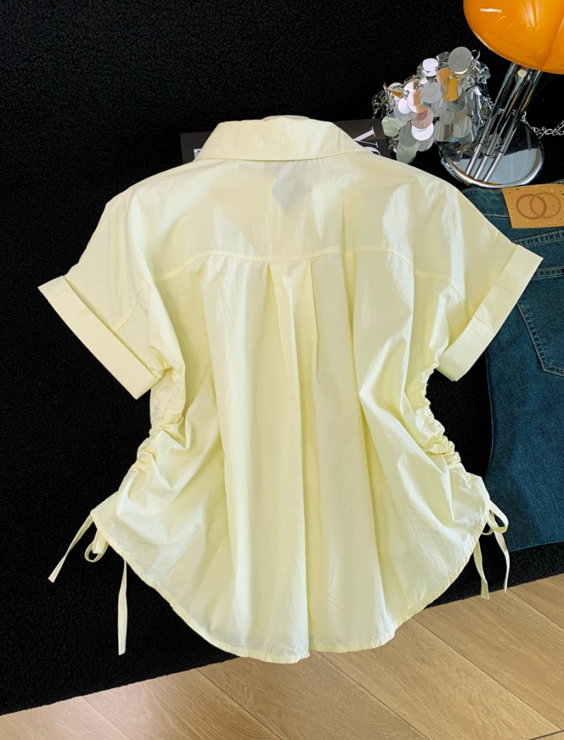 Summer loose tops drawstring white shirt