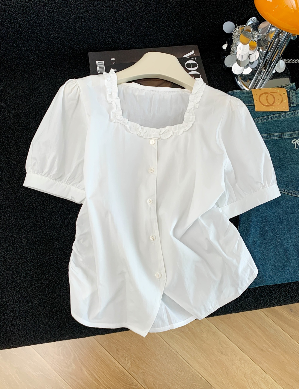 All-match fashion summer tops short sleeve pure cotton shirt