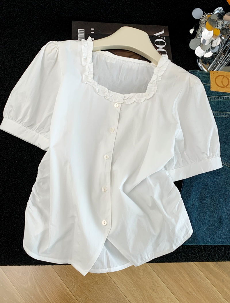 All-match fashion summer tops short sleeve pure cotton shirt