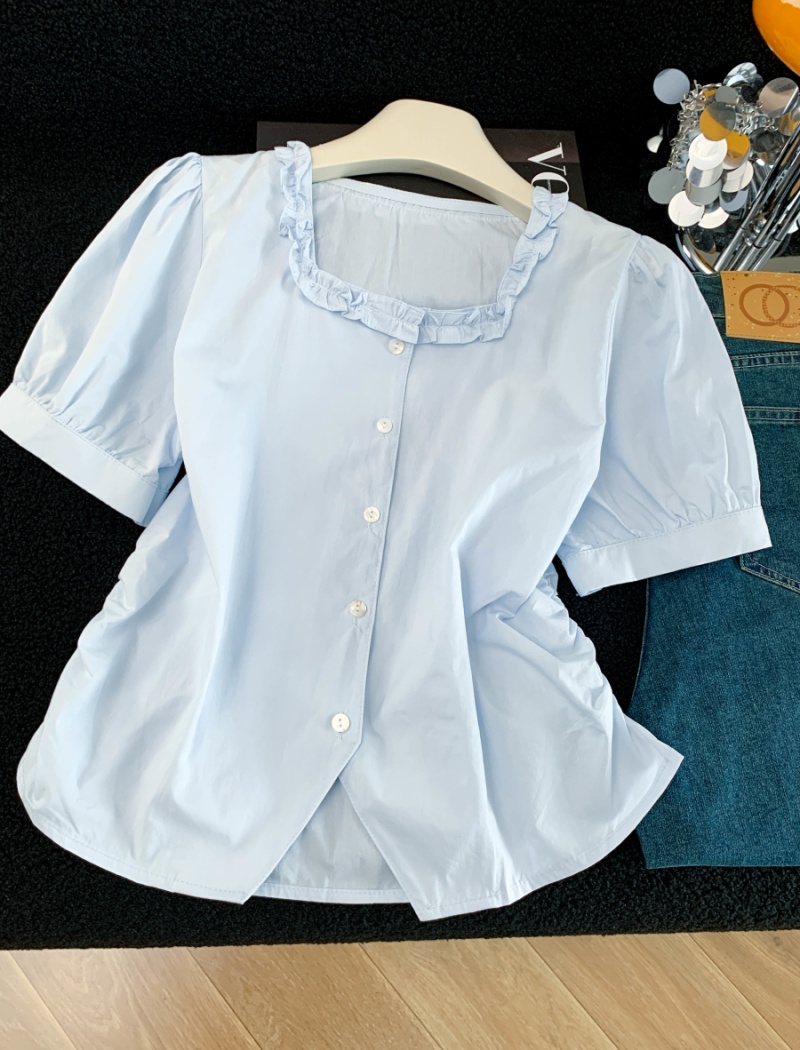 All-match fashion summer tops short sleeve pure cotton shirt