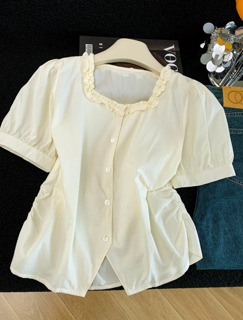 All-match fashion summer tops short sleeve pure cotton shirt