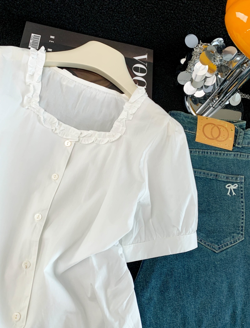 All-match fashion summer tops short sleeve pure cotton shirt