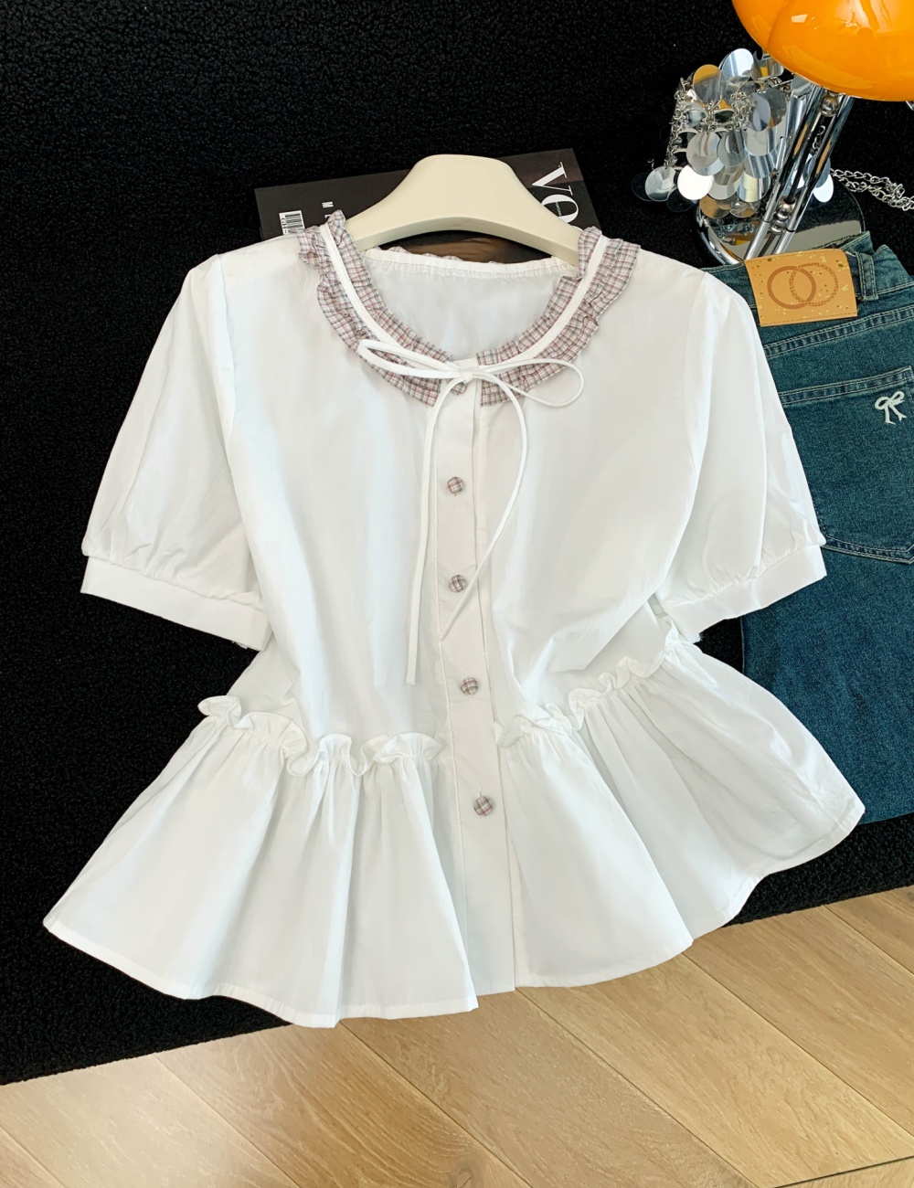 Sweet bow short sleeve shirt for women