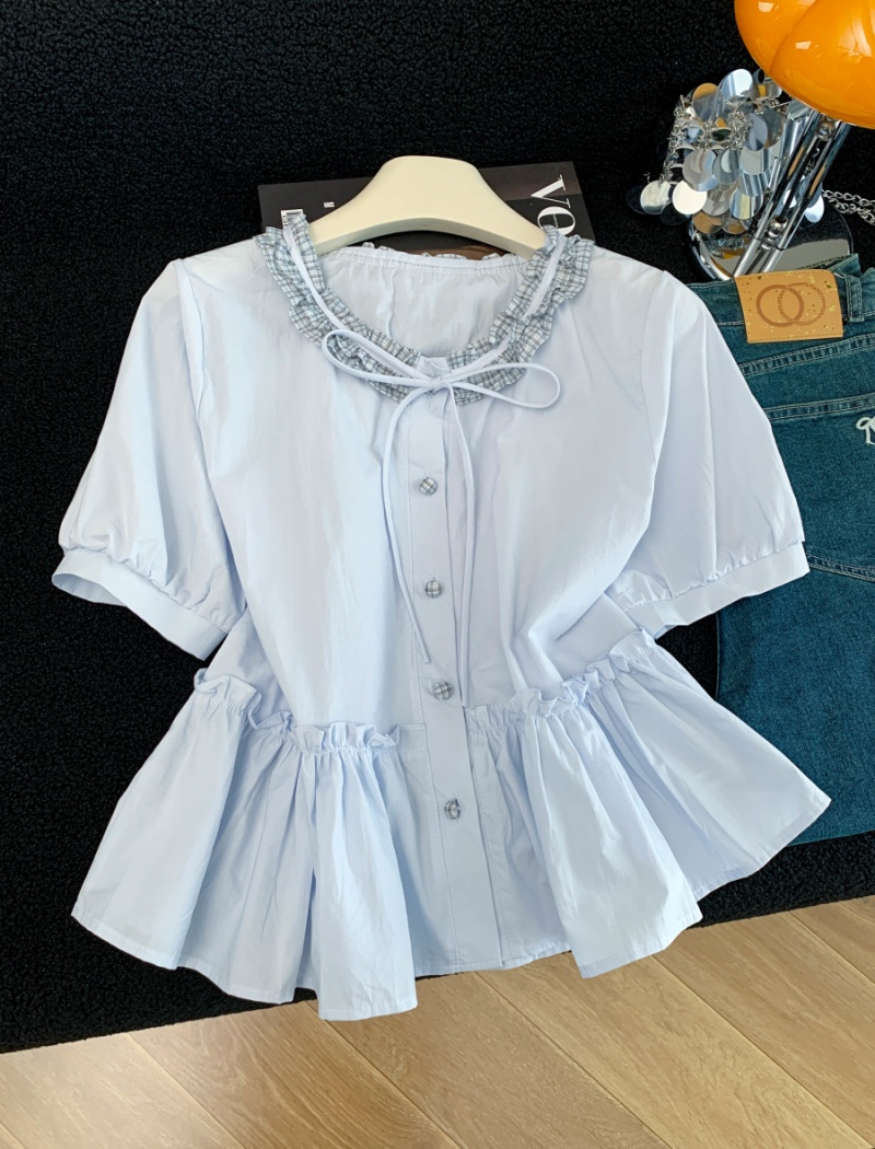 Sweet bow short sleeve shirt for women