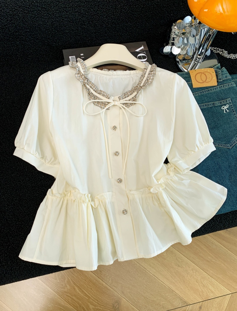 Sweet bow short sleeve shirt for women