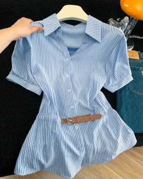 Casual short sleeve shirt pinched waist tops for women