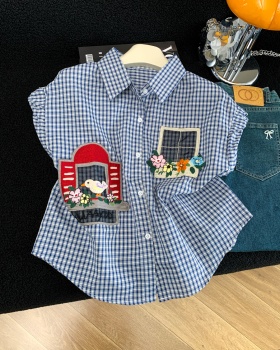 Western style lovely college style shirt plaid summer tops
