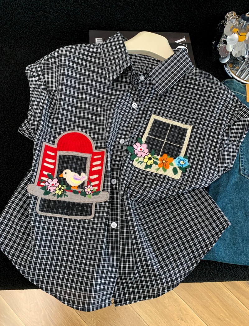 Western style lovely college style shirt plaid summer tops