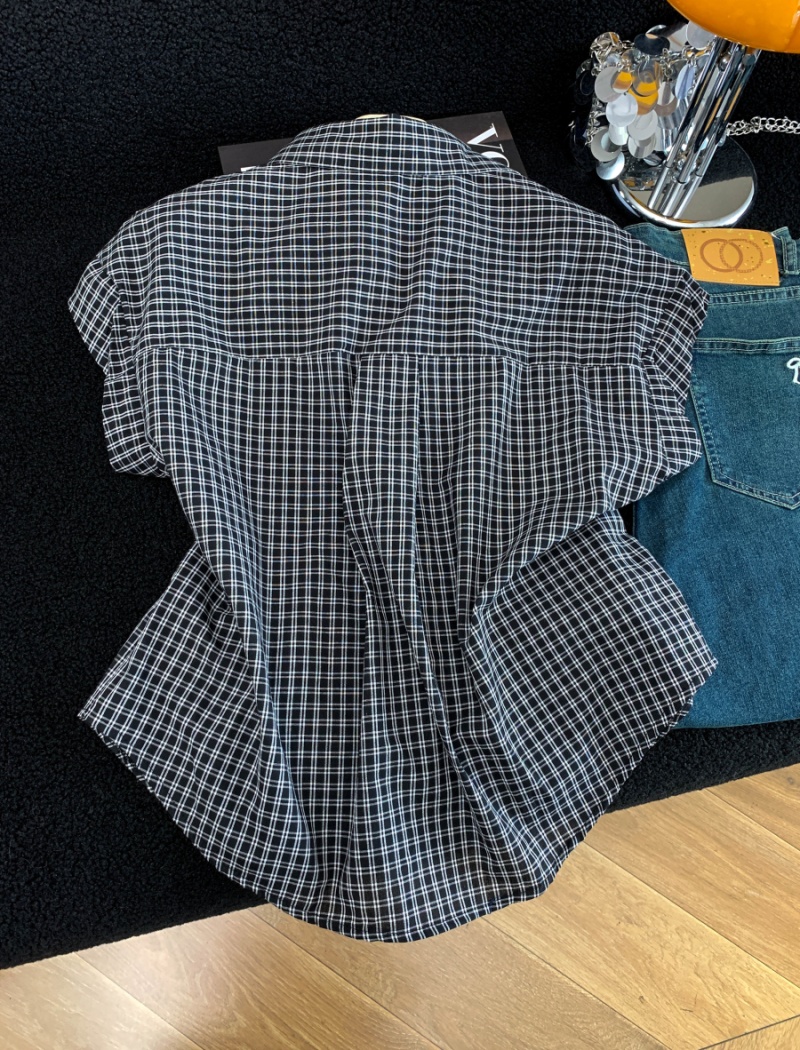 Western style lovely college style shirt plaid summer tops