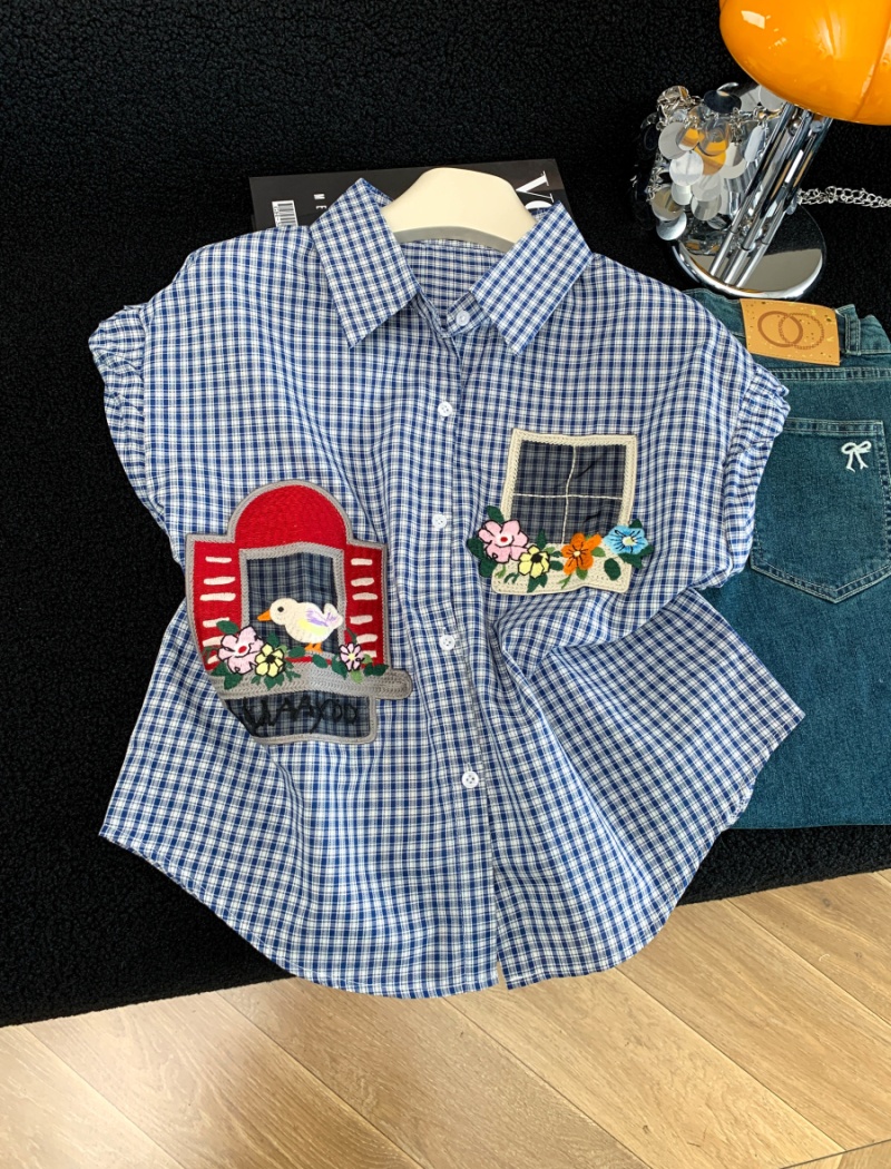 Western style lovely college style shirt plaid summer tops