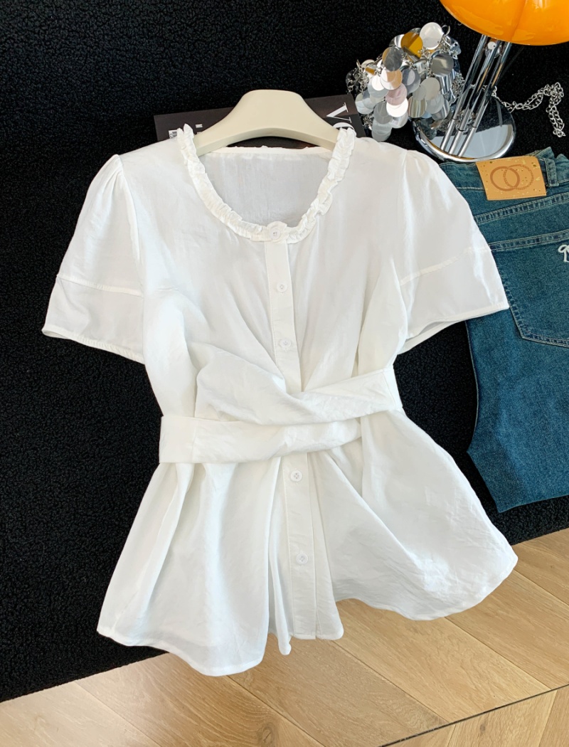 Frenum slim shirt summer short sleeve tops for women